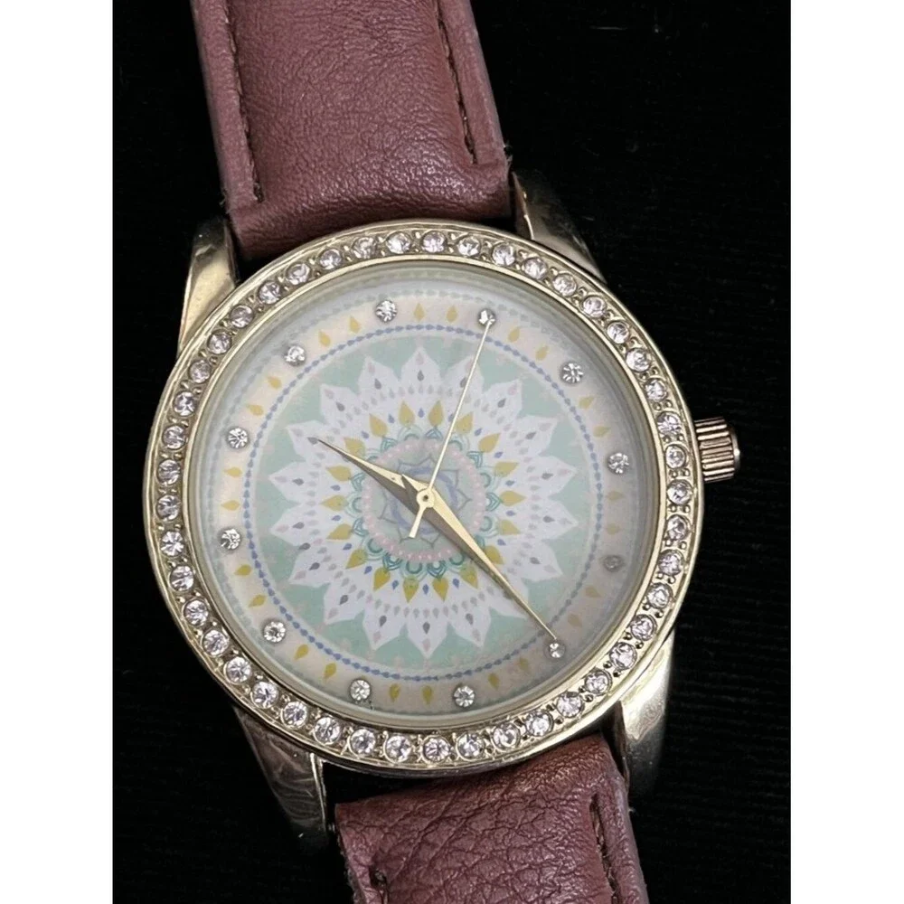 Jessica Carlyle Mandala Rhinestone Watch Brown Leather New Battery